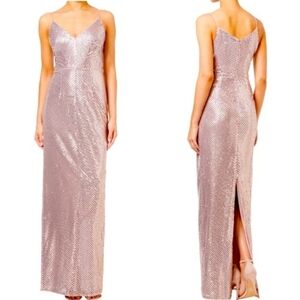 Adrianna Papell Rose Gold Stripe Sequin Gown Old Hollywood Glamour Sz 10 (NWT)